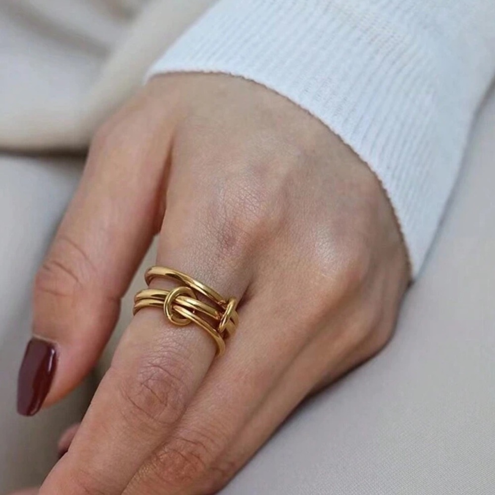 NWT 14K Gold Plated S925 Trendy Multi-Layer Circle Design Single Ring Size 8​​